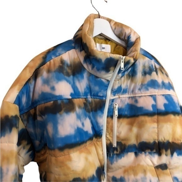 BP. Horizon Yellow Blue Tie Dye Print Puffer Jacket New - Picture 3 of 9